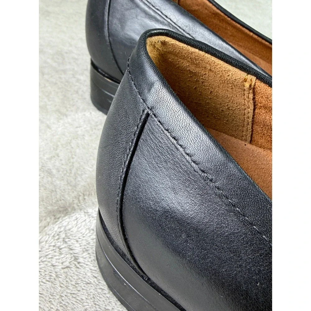 Vionic Mizelle Black Leather Chain Link Loafers Size 6.5 Square Toe Flats Womens